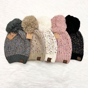 C.C Confetti Chenille Knit Pom Beanie, Winter Hats, Premium Hats, Warm Hats